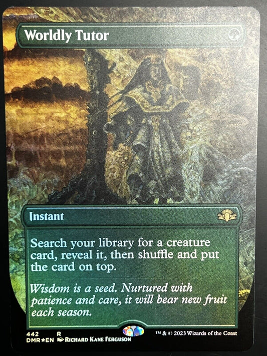 MTG Dominaria Remastered DMR Rare FOIL Worldly Tutor (Borderless) 442 NM