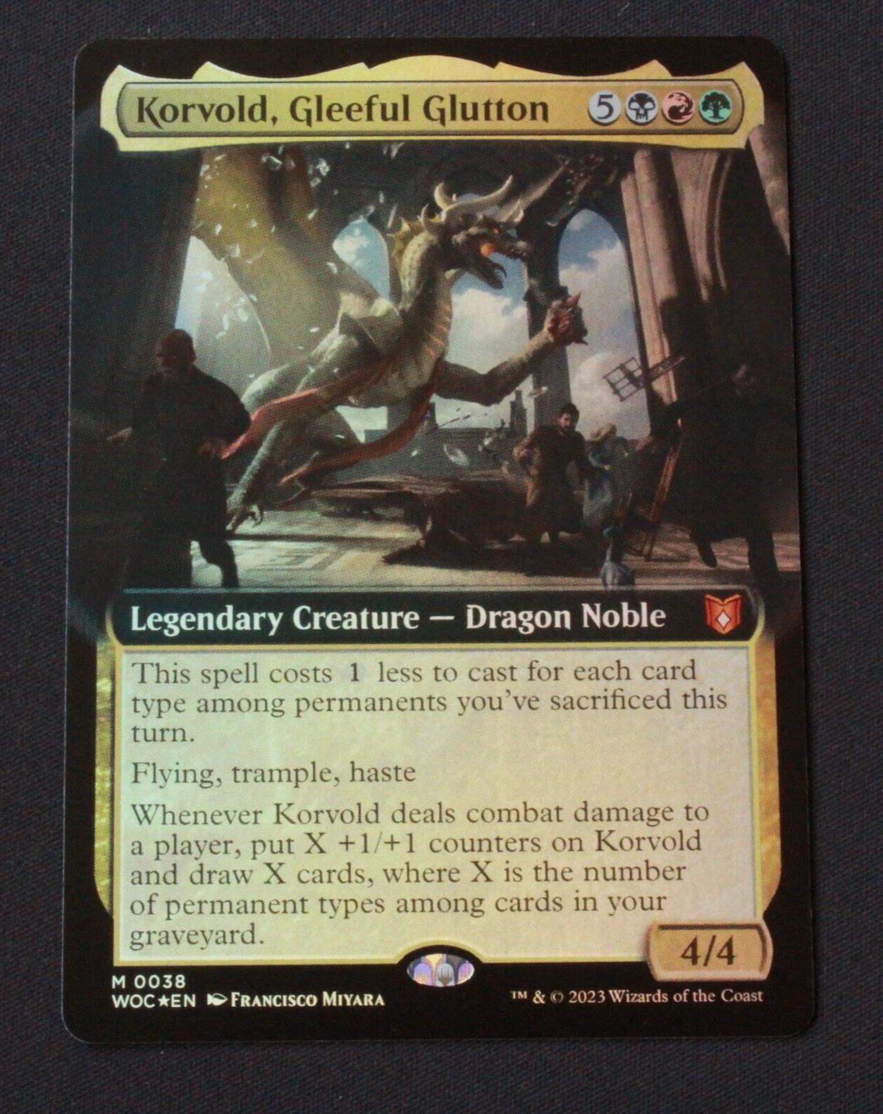 MTG Commander: Wilds of Eldraine WOC FOIL Korvold Gleeful Glutton Ext Art 38 NM