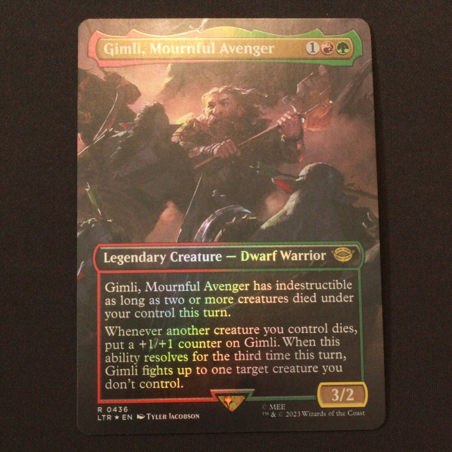 MTG The Lord of the Rings LTR Rare FOIL Gimli Mournful Avenger Borderless 436 NM