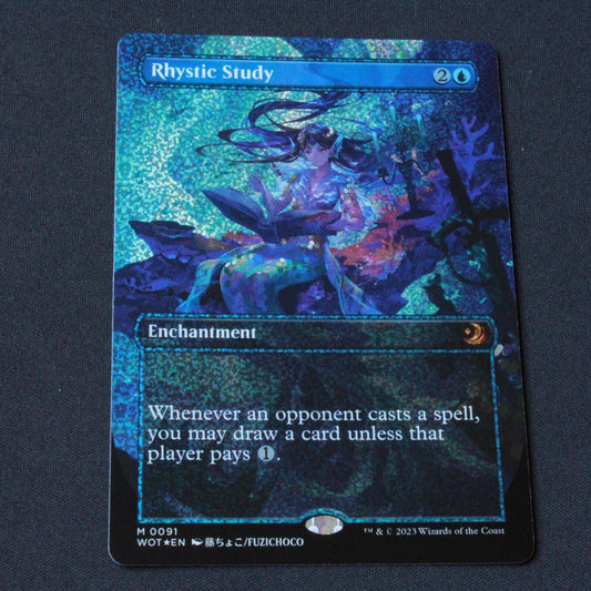 MTG Wilds of Eldraine WOT Rhystic Study Anime Borderless Confetti Foil 91 NM