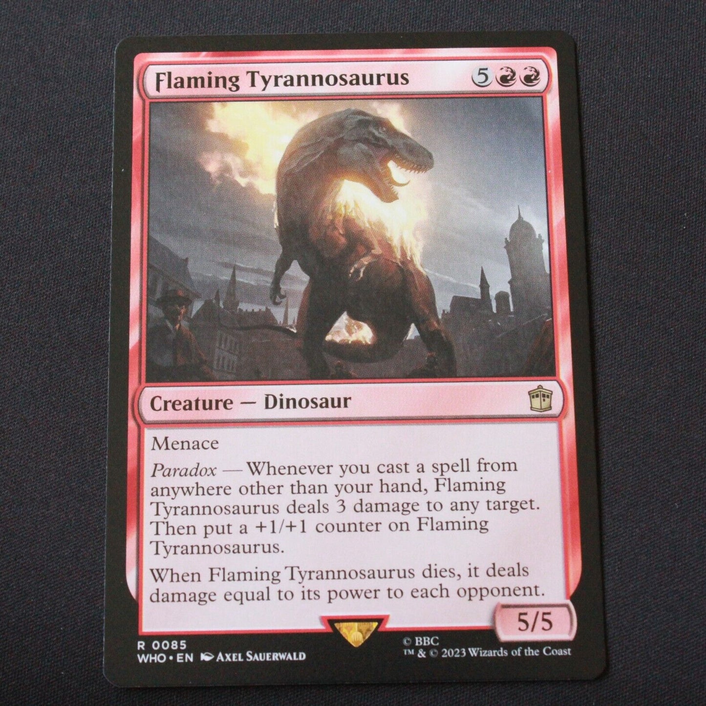 MTG Universes Beyond: Doctor Who (WHO) Rare Flaming Tyrannosaurus 85 NM