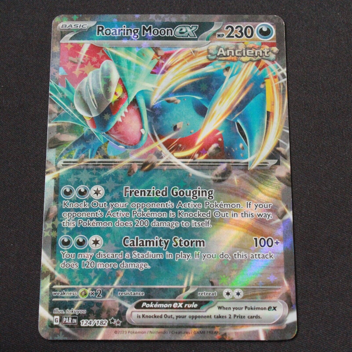 Pokemon SV04: Paradox Rift Double Rare Holofoil Roaring Moon ex 124/182 NM