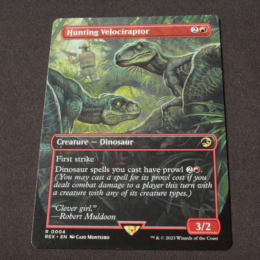 MTG Jurassic World Collection (REX) Rare Hunting Velociraptor (Borderless) 4 NM