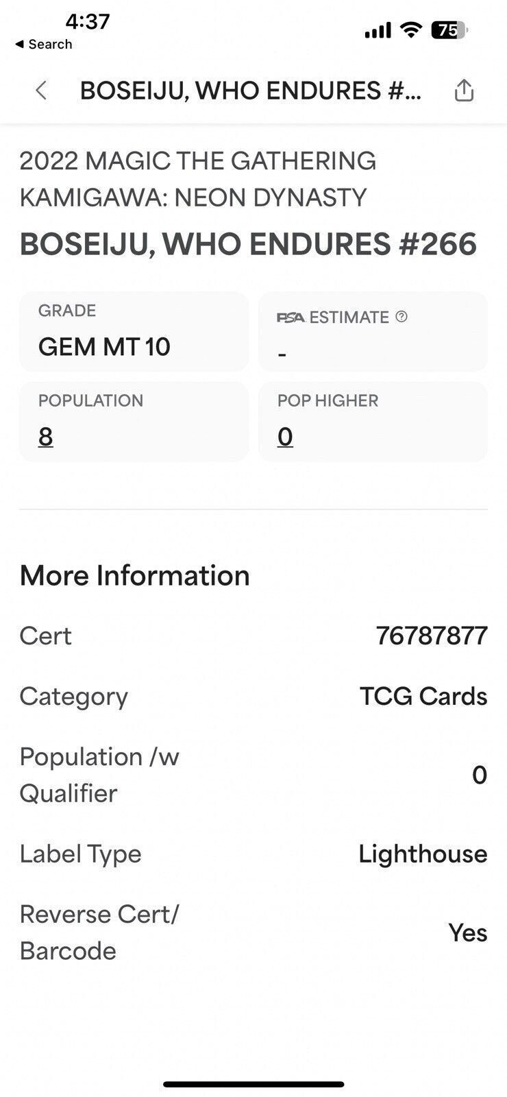 PSA 10 Gem Mint MTG Boseiju, Who Endures 266 Kamigawa NEO Rare