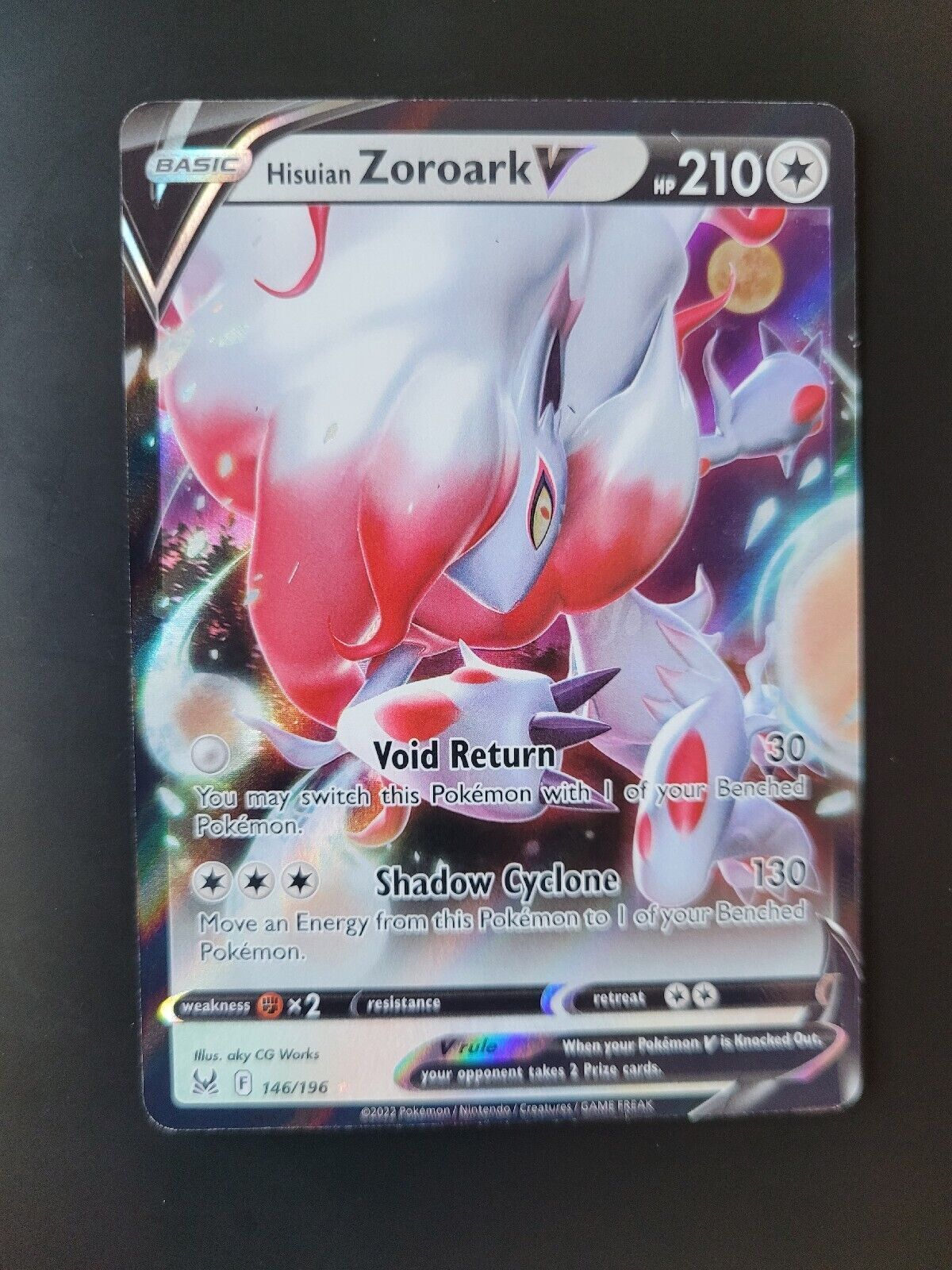 Pokemon SWSH11: Lost Origin Ultra Rare Holofoil Hisuian Zoroark V 146/196 NM