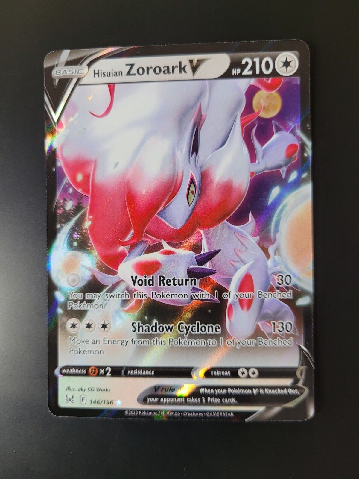 Pokemon Lost Origin Ultra Rare Holo Hisuian Zoroark V 146/196 NM