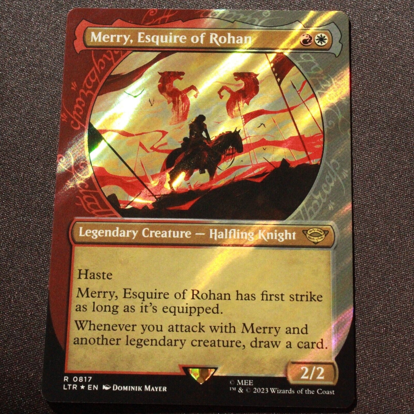 MTG Lord of the Rings LTR Rare Merry Esquire of Rohan Showcase Surge Foil 817 NM