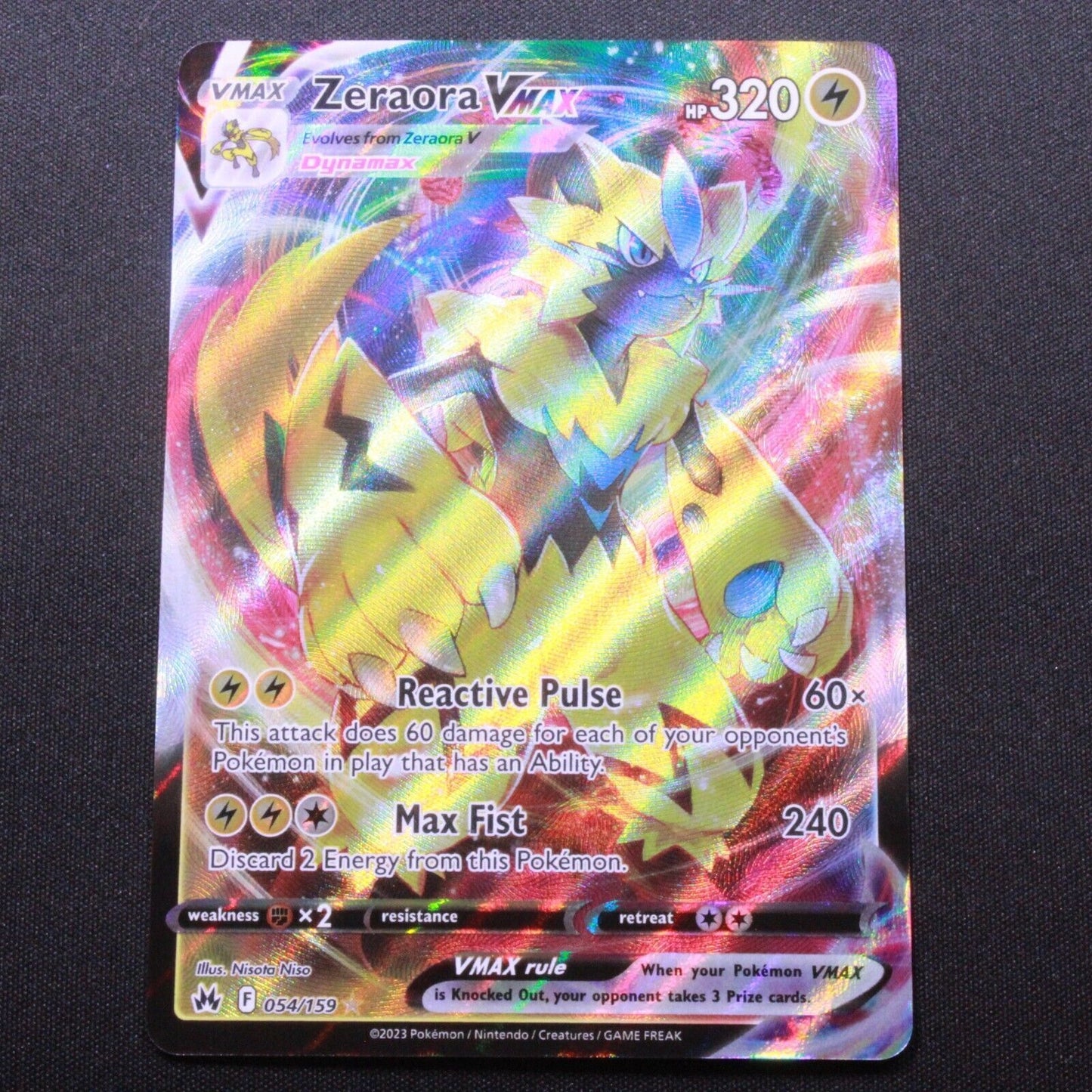 Pokemon Crown Zenith Ultra Rare Holofoil Zeraora VMAX 054/159 NM