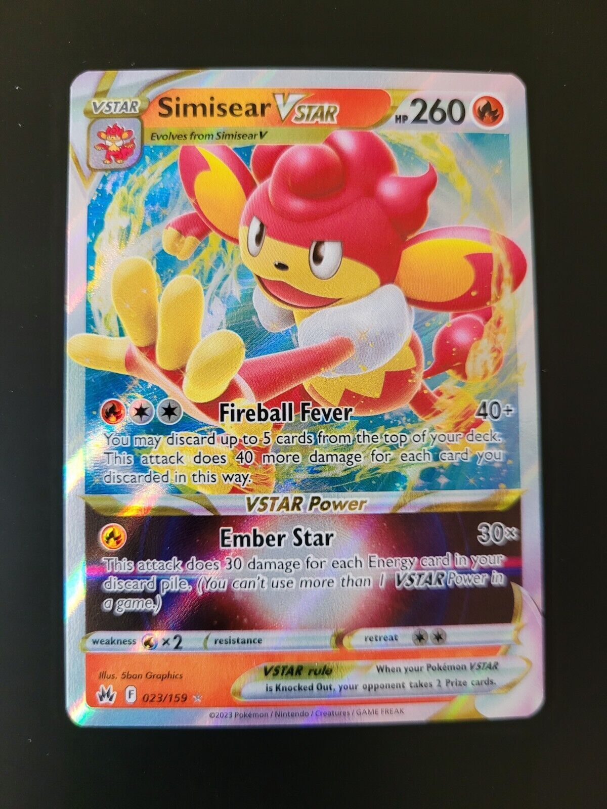 Pokemon Crown Zenith Ultra Rare Holo Simisear VSTAR 023/159 NM