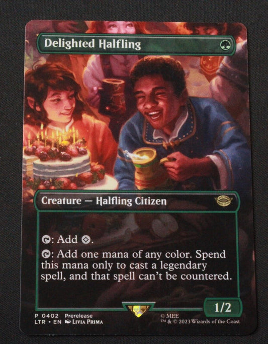 MTG Lord of the Rings (LTR) Rare Delighted Halfling (Borderless) 402 NM