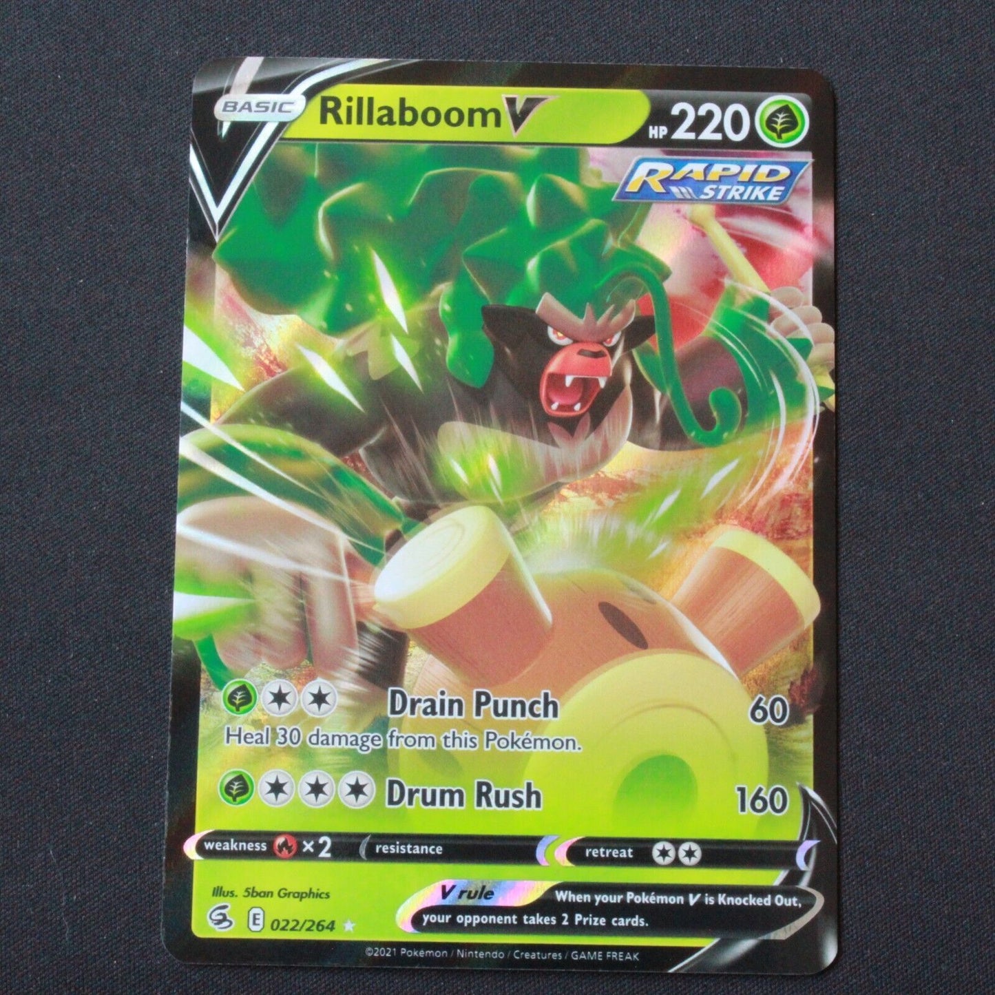 Pokemon SWSH08: Fusion Strike Ultra Rare Holofoil Rillaboom V 022/264 NM